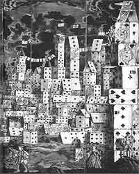 Пьеро Форназетти, фрагмент ширмы с характерным мотивом игральных карт