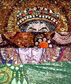 Фрагмент мозаики «Император Юстиниан со свитой» в церкви Сан-Витале в Равенне. Около 527—548 гг.